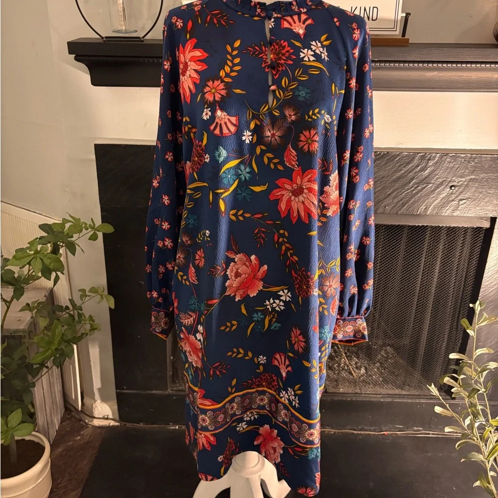 LOFT Iconic Blue Floral Long Sleeve Dress - Picture 2 of 14